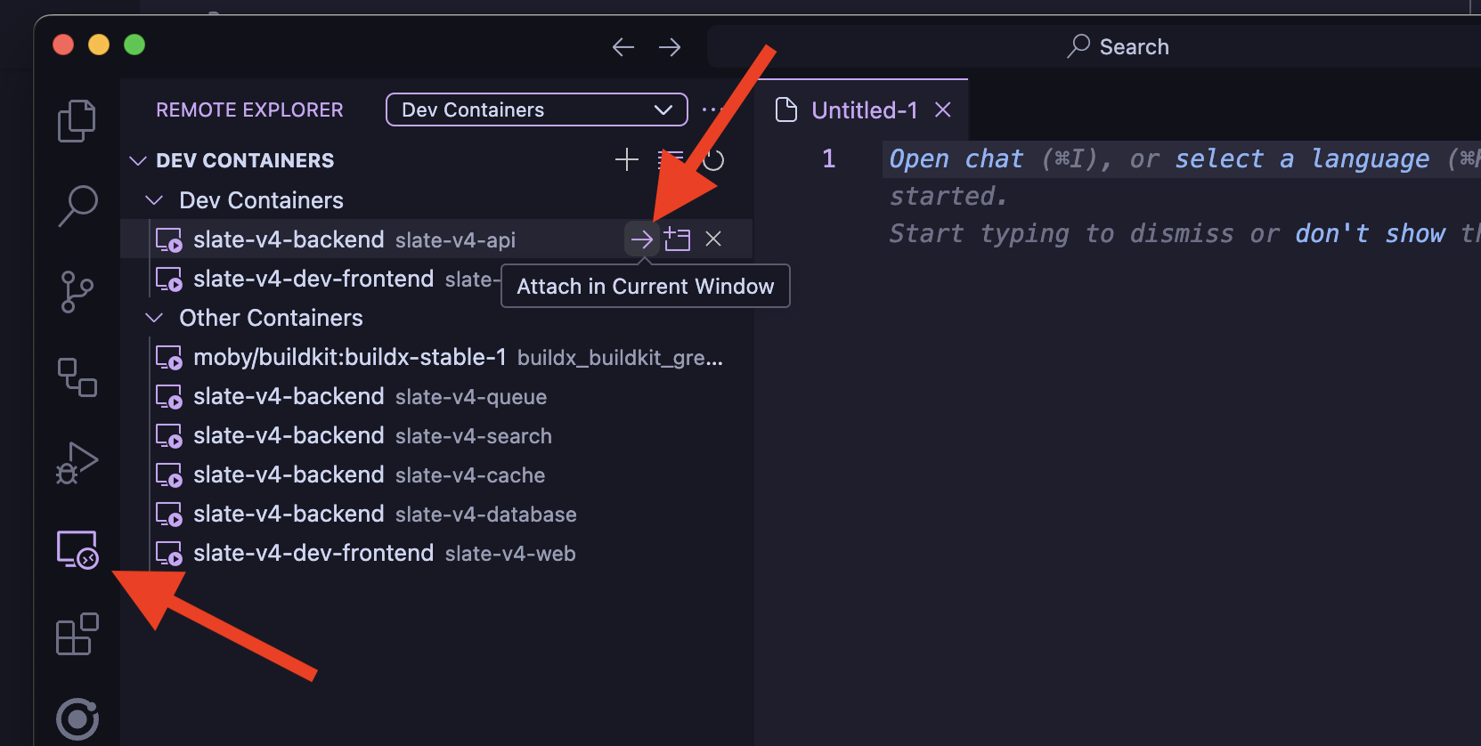 Opening a container in VSCode